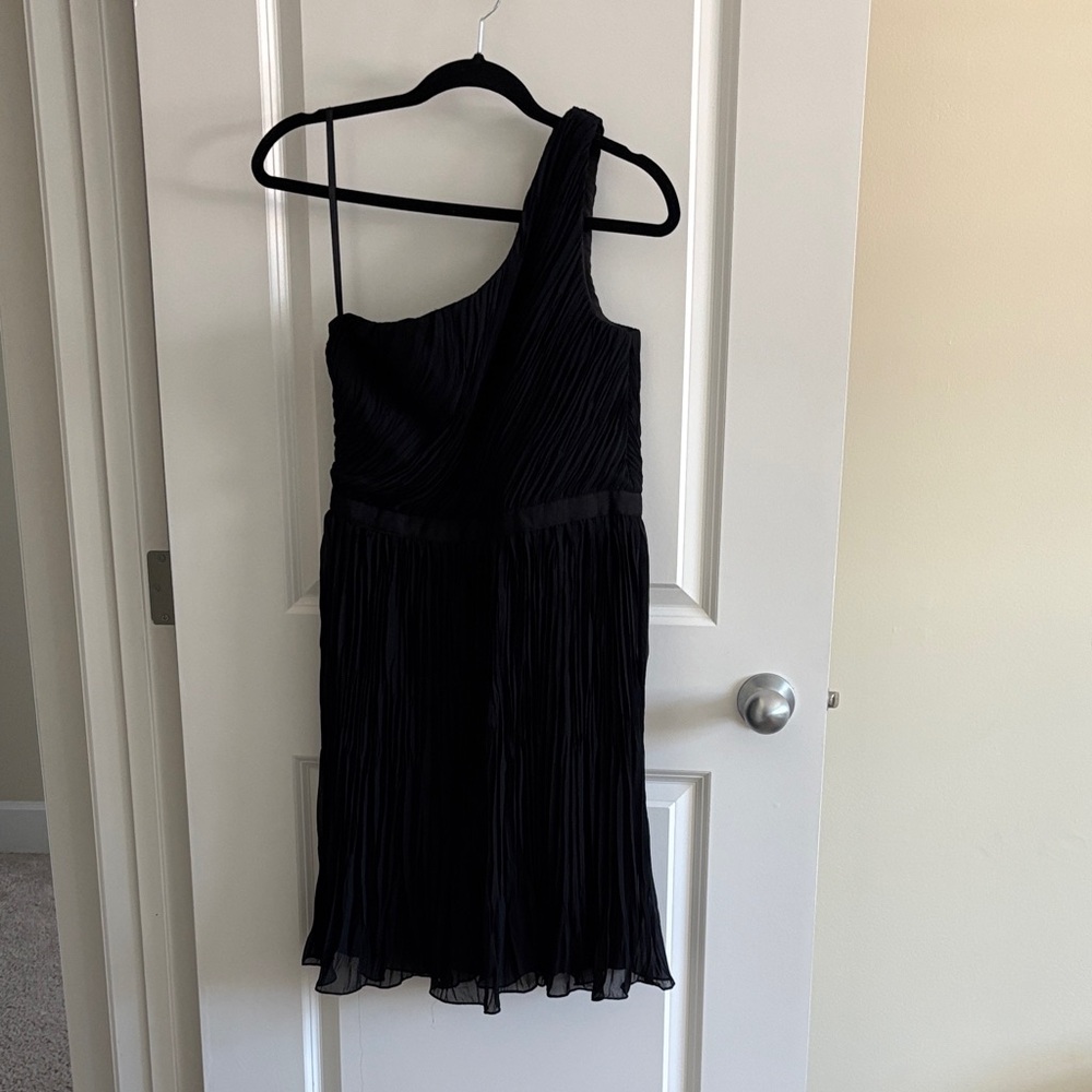 Club Monaco Black Pleated One-Shoulder Dress